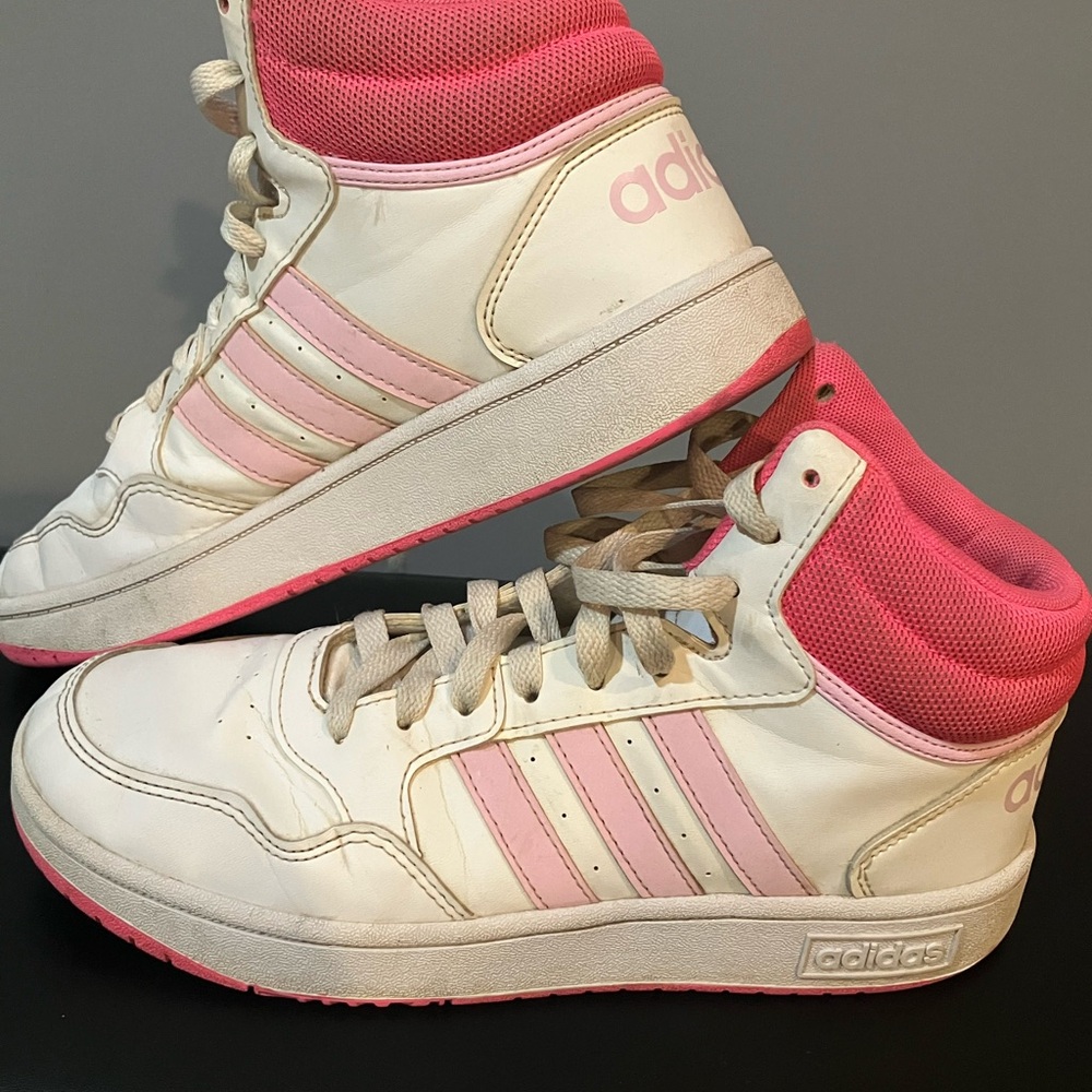 adidas Women's White and Pink High-Top Sneakers